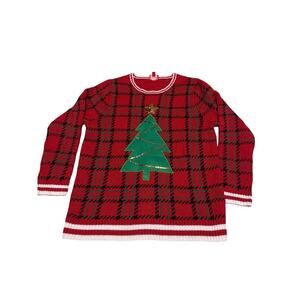 Joyland Plaid Christmas Tree Ugly Sweater Red